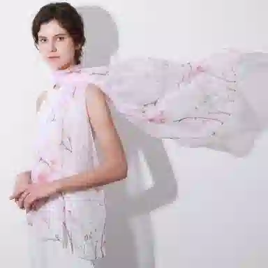 上海故事 春花秋月喷绘真丝长巾 桑蚕丝 丝巾 女款