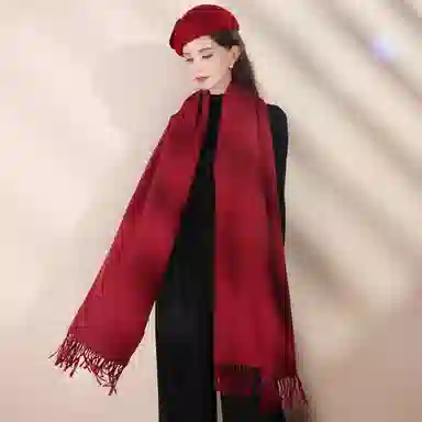 上海故事 冬季加厚双面两用保暖 外出时尚洋气拼色 聚酯纤维 绒线围巾 女款