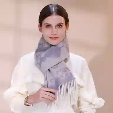 上海故事 轻奢优雅粗纺提花披肩 山羊绒 绒线围巾 女款