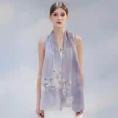 上海故事 春花秋月喷绘真丝长巾 桑蚕丝 丝巾 女款