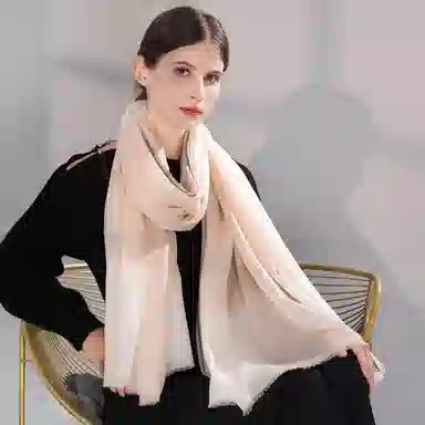 上海故事 散纤色织格大披肩 绵羊毛 围巾 女款 米驼灰绿