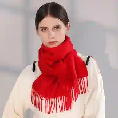 上海故事 纯色暖糯亲肤围脖 山羊绒 绒线围巾 男女同款情侣款 中国红礼盒装