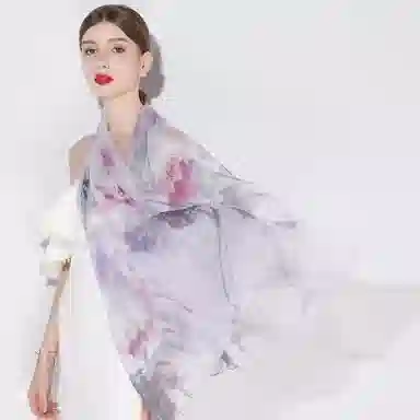 上海故事 春花秋月喷绘真丝长巾 桑蚕丝 丝巾 女款