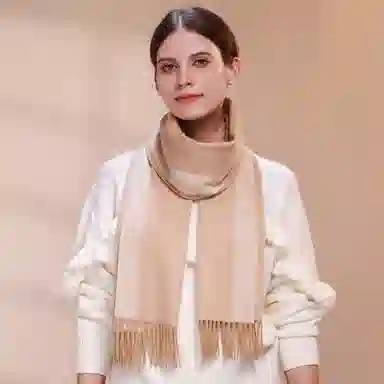 上海故事 秋冬加厚保暖 防寒外出个性缎纹双面拼色 绵羊毛 绒线围巾 女款