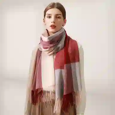 上海故事 送礼  百搭格子大披肩 绒线围巾  女款 礼盒装