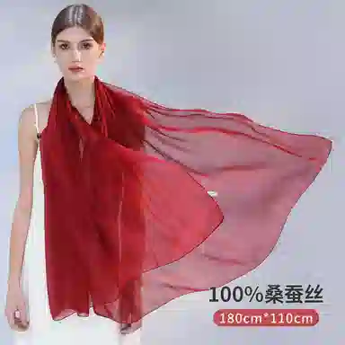 上海故事 纯色加大真丝雪纺素色长巾海滩沙漠旅游推荐 桑蚕丝 丝巾 女款