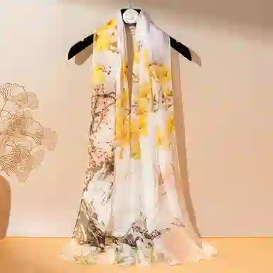 上海故事 春花秋月喷绘真丝长巾 桑蚕丝 丝巾 女款