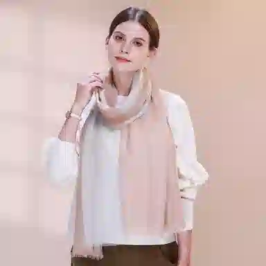 上海故事 散纤色织格大披肩 绵羊毛 围巾 女款 米驼灰绿