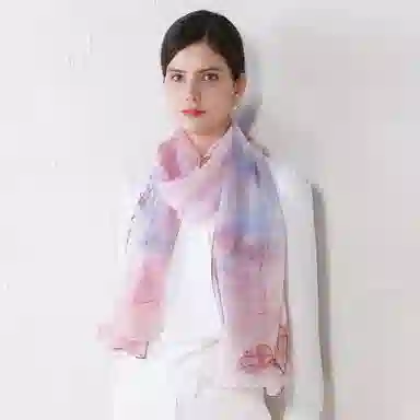 上海故事 春花秋月喷绘真丝长巾 桑蚕丝 丝巾 女款