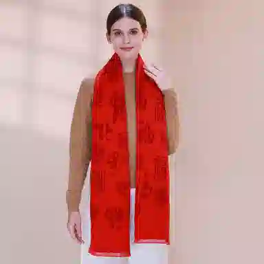 上海故事 中式团员喜庆节日聚会年会团建红披肩 聚酯纤维 绒线围巾 男女同款情侣款