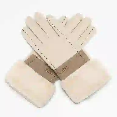 上海故事 百搭拼色加绒毛口户外出百搭骑行防寒 绵羊毛 绒线手套 女款