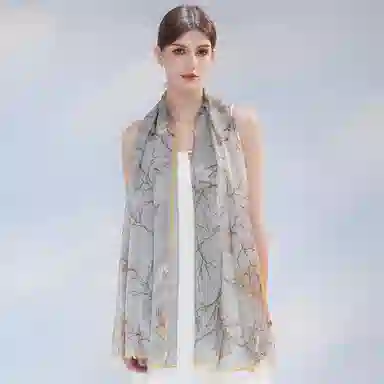 上海故事 春花秋月喷绘真丝长巾 桑蚕丝 丝巾 女款