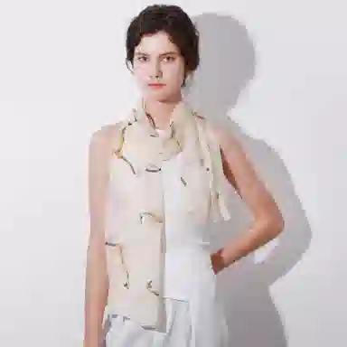 上海故事 春花秋月喷绘真丝长巾 桑蚕丝 丝巾 女款