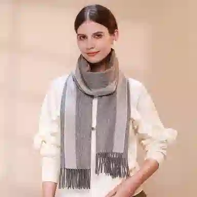 上海故事 秋冬加厚保暖 防寒外出个性缎纹双面拼色 绵羊毛 绒线围巾 女款