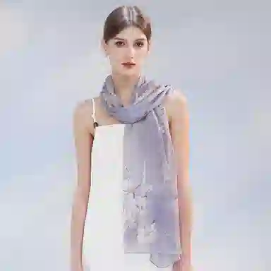 上海故事 春花秋月喷绘真丝长巾 桑蚕丝 丝巾 女款