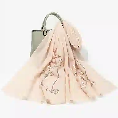 上海故事 秋冬加厚保暖时尚贴花外出防寒外搭结婚 绵羊毛 披肩 女款 粉色 红色 裸色