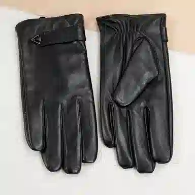 上海故事 时尚加绒加厚外出骑车防风防寒出行防水保暖 羊皮革 绒线手套 男款 黑色