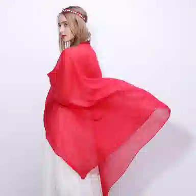 上海故事 四季文艺高级感素色沙漠旅游长款亲肤空调房红披风 聚酯纤维 绒线围巾 女款