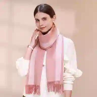 上海故事 秋冬加厚保暖 防寒外出个性缎纹双面拼色 绵羊毛 绒线围巾 女款