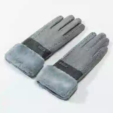 上海故事 百搭拼色加绒毛口户外出百搭骑行防寒 绵羊毛 绒线手套 女款