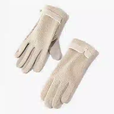 上海故事 蕾丝边优雅小香风秋冬季户外高弹保暖时尚针织 混纺 绒线手套 女款 浅紫 浅杏色 黑色 淡粉 卡其