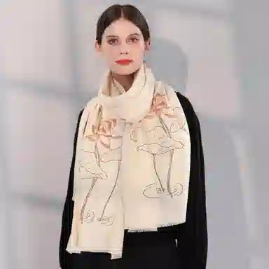 上海故事 秋冬加厚保暖时尚贴花外出防寒外搭结婚 绵羊毛 披肩 女款 粉色 红色 裸色