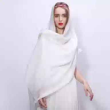 上海故事 四季文艺高级感素色沙漠旅游长款亲肤空调房红披风 聚酯纤维 绒线围巾 女款