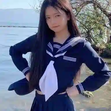 美丽衣橱 日系学院风海军领长袖衬衫纯色褶饰休闲短裙裙装套装 女款 藏蓝色