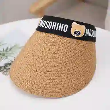 祎步康 户外空顶帽遮阳 聚酯纤维 卡通小熊发箍编织防晒帽 儿童款