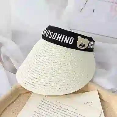 祎步康 户外空顶帽遮阳 聚酯纤维 卡通小熊发箍编织防晒帽 儿童款