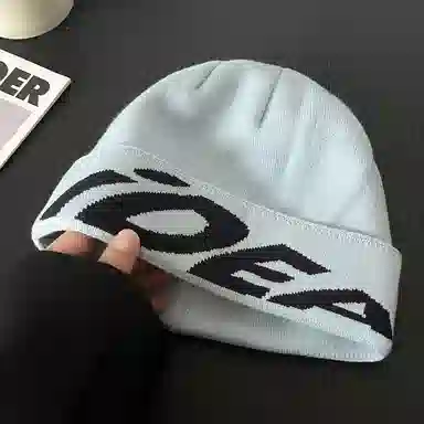 祎步康 韩版街头小众英文提花冷帽潮酷加厚保暖大头围针织包头 聚酯纤维 帽子 男女同款情侣款