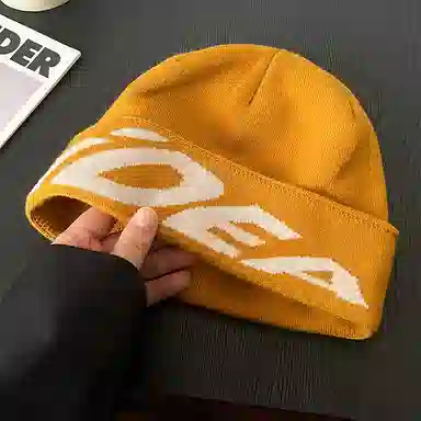 祎步康 韩版街头小众英文提花冷帽潮酷加厚保暖大头围针织包头 聚酯纤维 帽子 男女同款情侣款