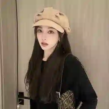 祎步康 云朵帽显脸小褶皱韩版小八角帽大头围 聚酯纤维 贝雷帽 女款