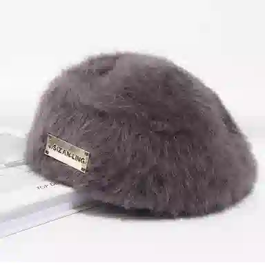 祎步康 保暖  反戴 复古百搭两用前 进帽纯色 兔毛 贝雷帽 女款