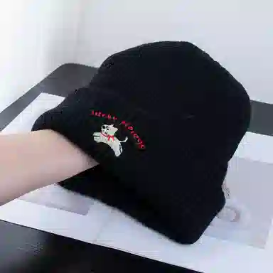 祎步康 韩系小狗针织毛线帽秋冬季柔软时尚百搭显脸小保暖 腈纶 帽子 男女同款情侣款