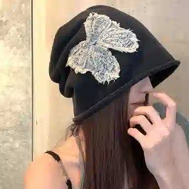 祎步康 韩式小众设计感蝴蝶结刺绣显脸小#好运 涤纶 帽子 女款