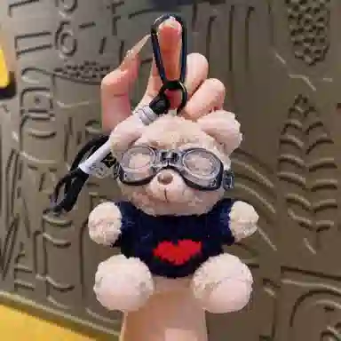 祎步康 卡通潮酷眼镜小熊钥匙链书包可爱包包公仔挂饰 毛绒 挂件 男女同款情侣款