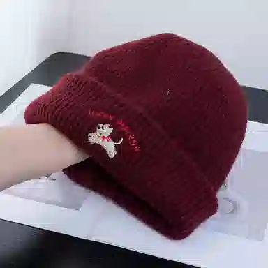 祎步康 韩系小狗针织毛线帽秋冬季柔软时尚百搭显脸小保暖 腈纶 帽子 男女同款情侣款