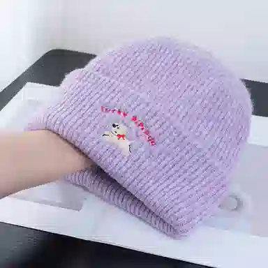 祎步康 韩系小狗针织毛线帽秋冬季柔软时尚百搭显脸小保暖 腈纶 帽子 男女同款情侣款