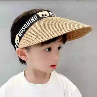 祎步康 户外空顶帽遮阳 聚酯纤维 卡通小熊发箍编织防晒帽 儿童款