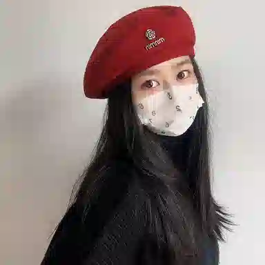 祎步康 小清新尊宿山茶花秋冬显脸小定型款时尚画家帽 涤纶 贝雷帽 女款