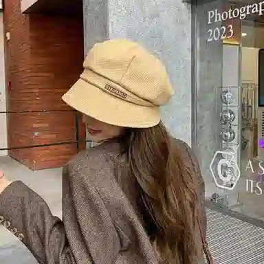 祎步康 韩式秋冬款八角帽纯色显脸小盆帽气质百搭帽 棉 贝雷帽 女款