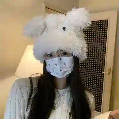 祎步康 甜美加厚保暖套头护耳包头帽可爱搞怪大眼狗 绒线 绒线帽 女款