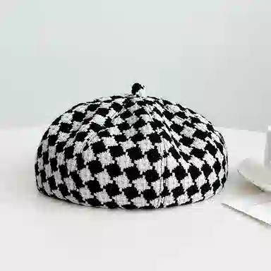 祎步康 时尚英伦针织格子 棉涤 贝雷帽 女款