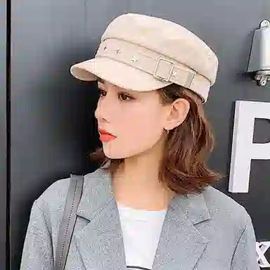 祎步康 黑色星星鸭舌帽秋冬季英伦复古贝雷帽新海军风韩版报童画家帽 棉 帽子 女款