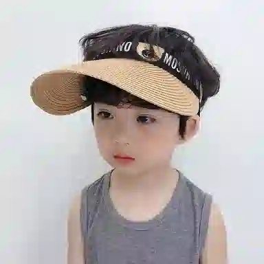 祎步康 户外空顶帽遮阳 聚酯纤维 卡通小熊发箍编织防晒帽 儿童款