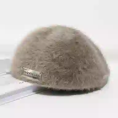 祎步康 保暖  反戴 复古百搭两用前 进帽纯色 兔毛 贝雷帽 女款