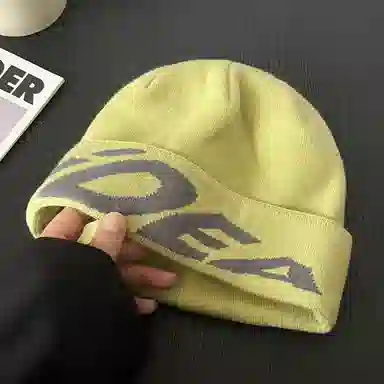 祎步康 韩版街头小众英文提花冷帽潮酷加厚保暖大头围针织包头 聚酯纤维 帽子 男女同款情侣款