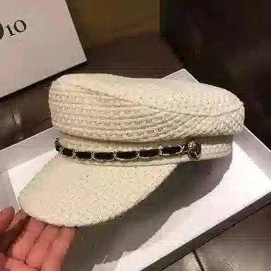 祎步康 日系秋冬季英伦平顶海军帽复古时尚链条鸭舌帽韩版百搭八角贝雷帽 聚酯纤维 帽子 女款