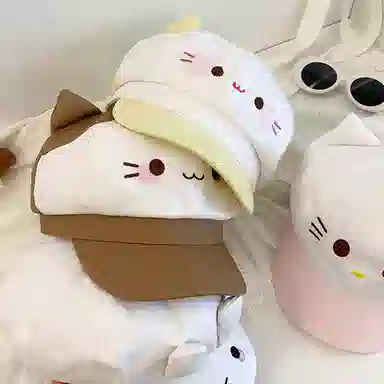 祎步康 可爱卡通小猫耳朵户外甜美大头围显脸小简约 棉 贝雷帽 女款